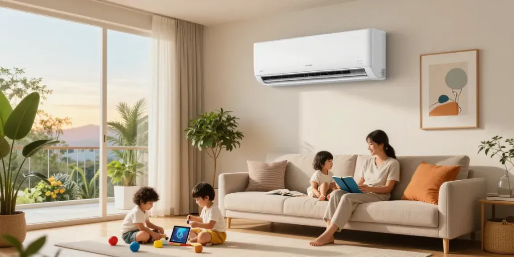 Modern home with a split ac unit providing comfort in a stylish living room.