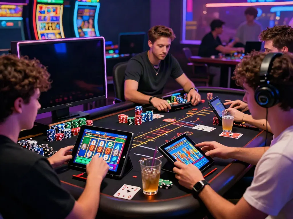 Exciting online gaming moment featuring players engaged in slot games, sports betting, and live casino action at gem88.