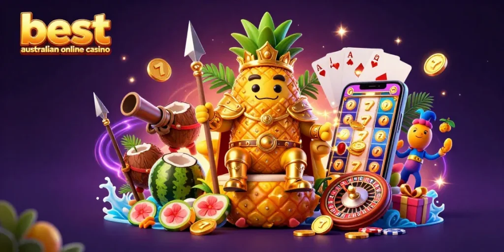Engage with the best australian online casino featuring vibrant characters, gold coins, and dynamic elements.