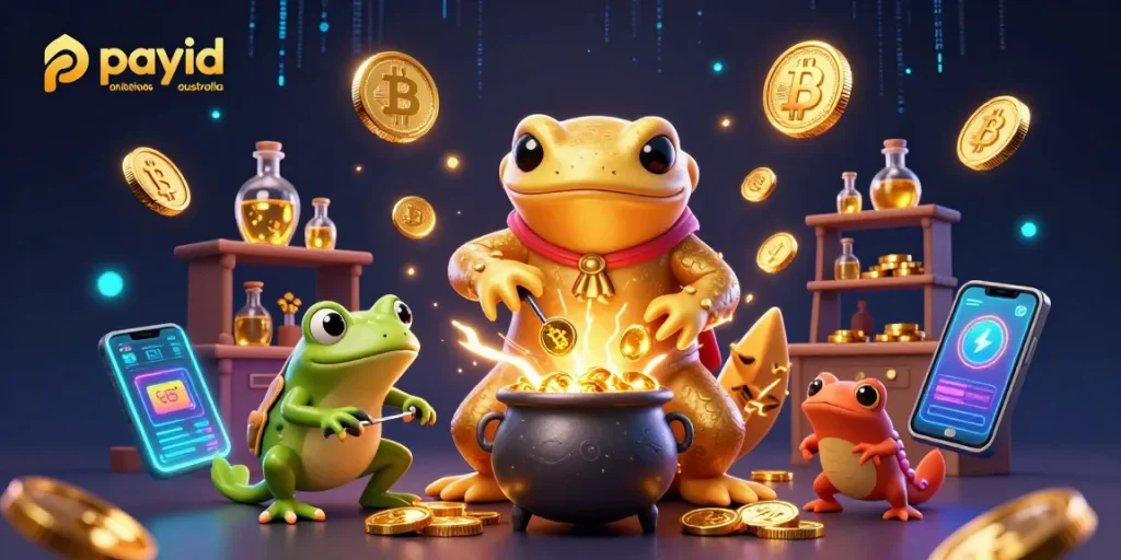 Experience the thrilling world of payid online casinos Australia with our vibrant 3D scene showcasing alchemy and crypto!